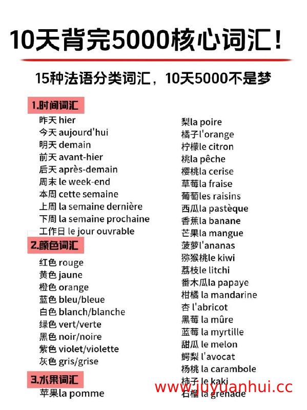 法语高频词汇3000个：精选实用单词表 (PDF/ZIP) 【夸克网盘下载】